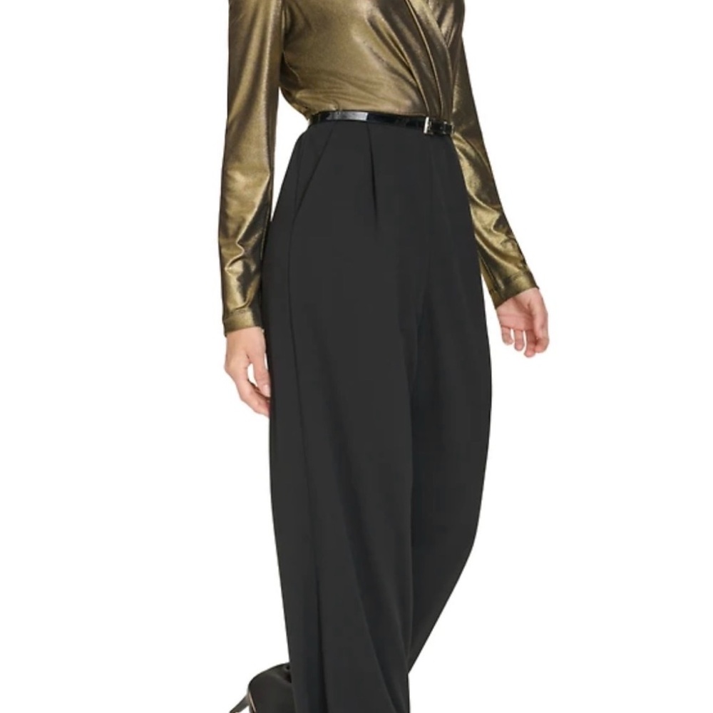 Tommy Hilfiger Women's Shimmer Belted Wide-Leg Jumpsuit
